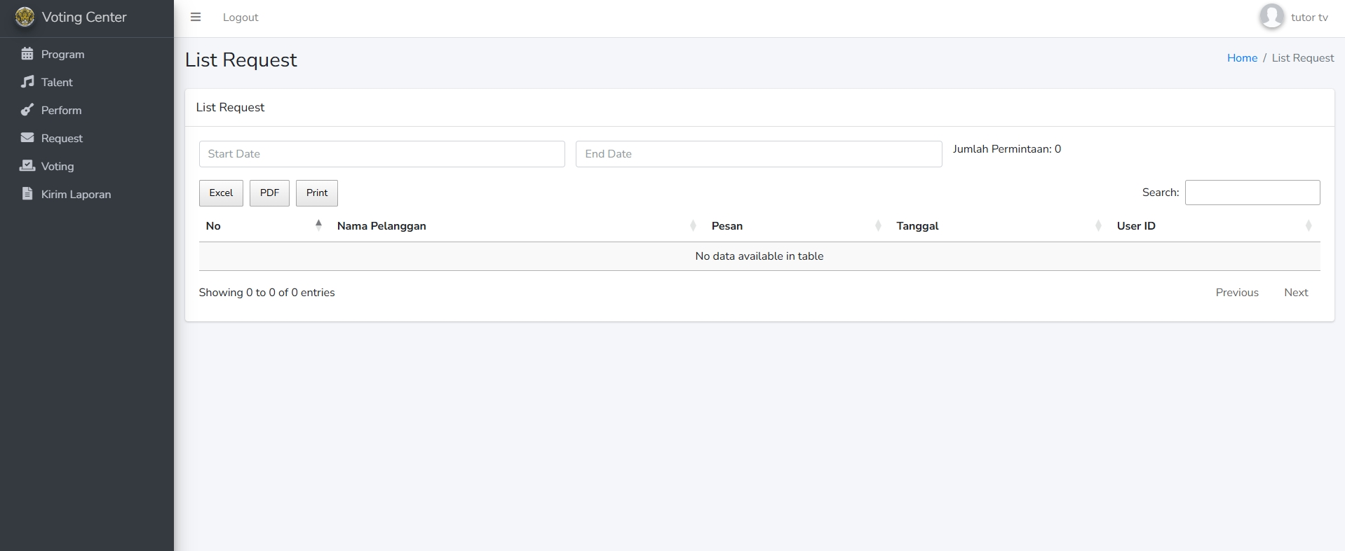 Panduan Penggunaan Panel Indonesia Voting Center (IVC): Mengenal Fitur Request